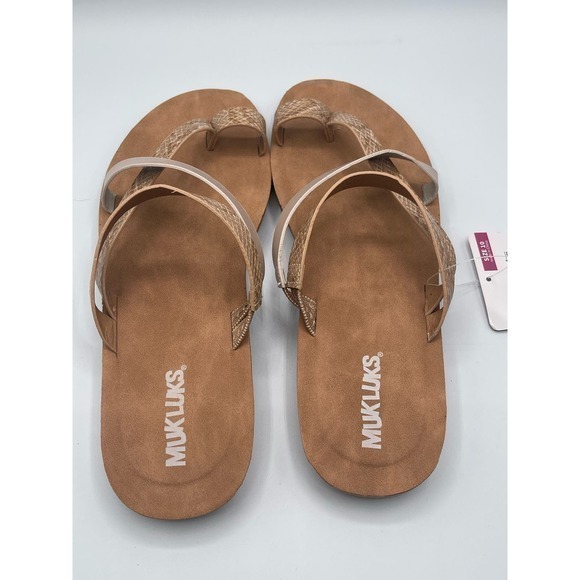 MUK LUKS Beige & Pearl Snake Embossed Criss Cross Strap About Town Sandal - Picture 3 of 8